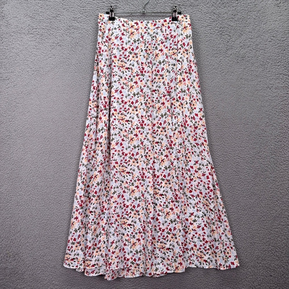 Abercrombie Skirt Womens M White Red Floral Maxi A-Line Faux Wrap Cottagecore